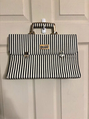 Vintage New Mode Black & White Striped Top Handle Portfolio Bag